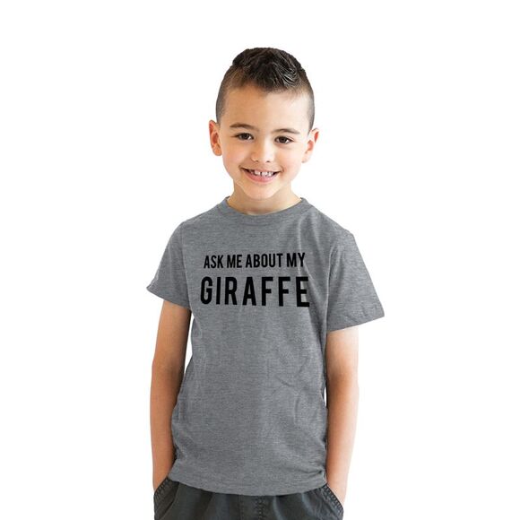 Youth Ask Me About My Giraffe T Shirt Animal Zoo Flip Tee for Kids - Picture 1 of 5